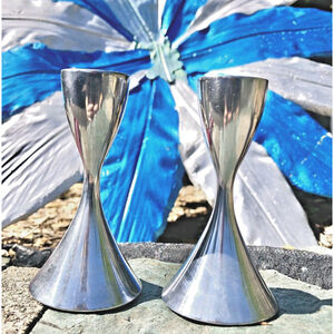 Vtg Pair Of Metal Umbra Candle Holders Candlestick Velvet Base MCM Style Sleek